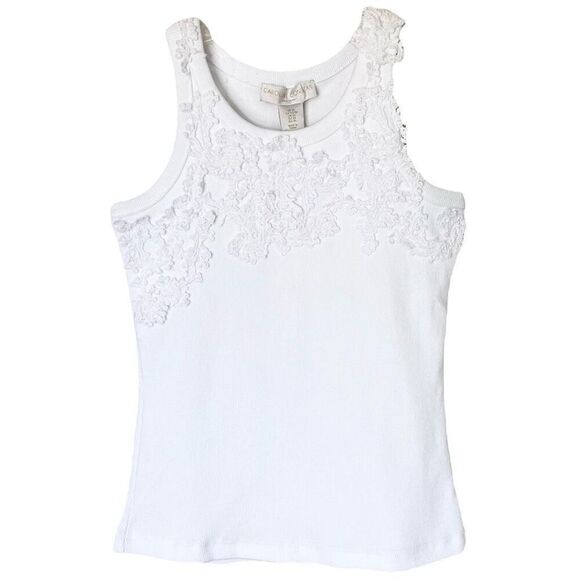 Caroline Constas White Ribbed Knit Lace Appliqué Tank Top NWT Size Extra Small - Picture 6 of 6
